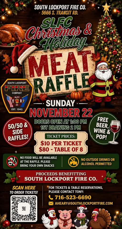 Flyer for South Lockport Fire Company Christmas & Holiday Meat Raffle