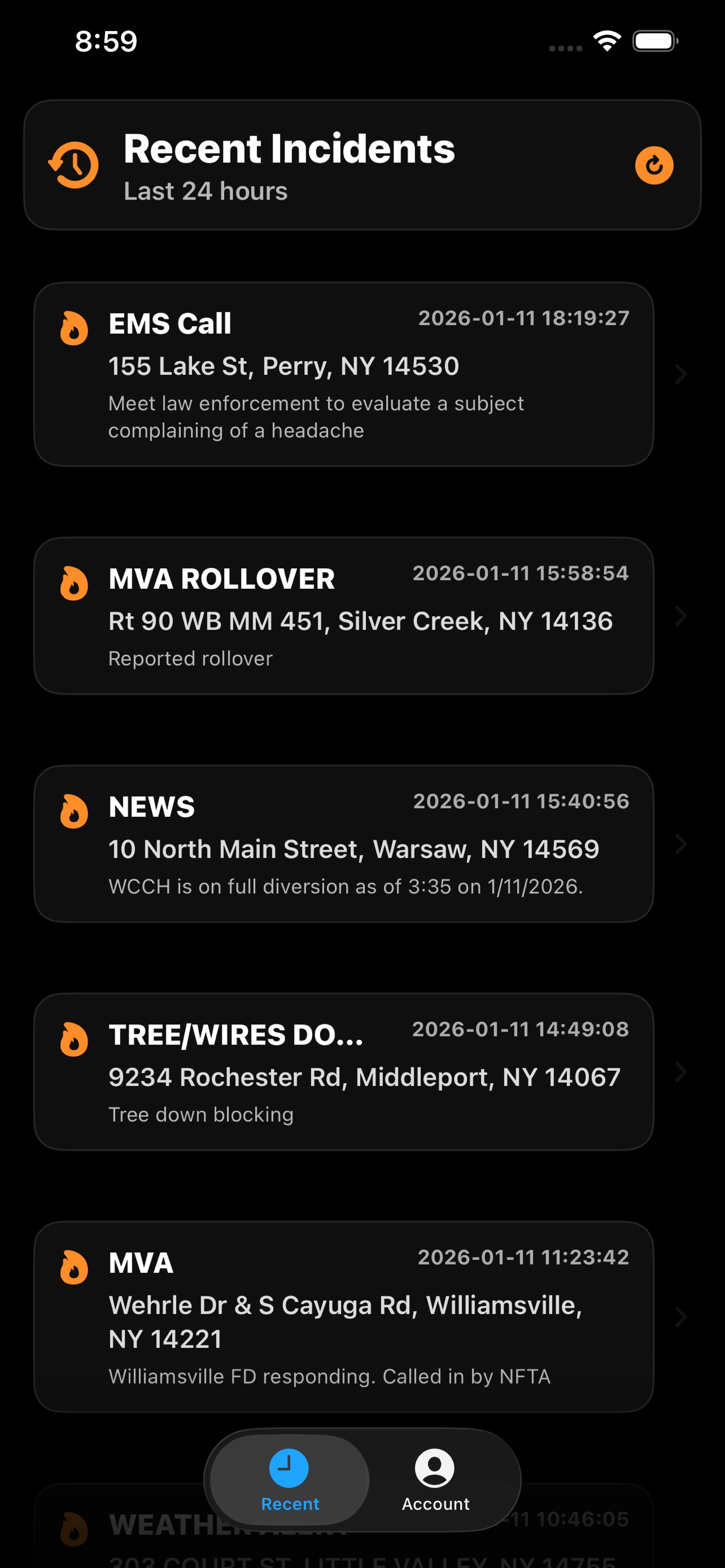 RAVEN recent incidents screen